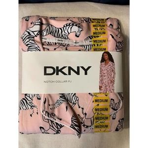 DKNY Women's Notch Collar 2-Piece Long Sleeve & Pant Pajama Set Medium